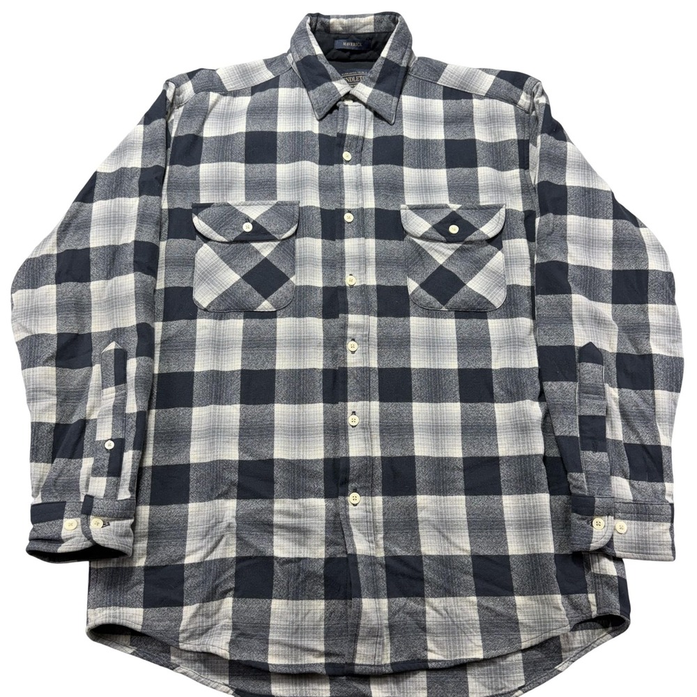 Pendleton Maverick Mens Medium Gray Plaid Wool Flannel Lined Button Front Shirt
